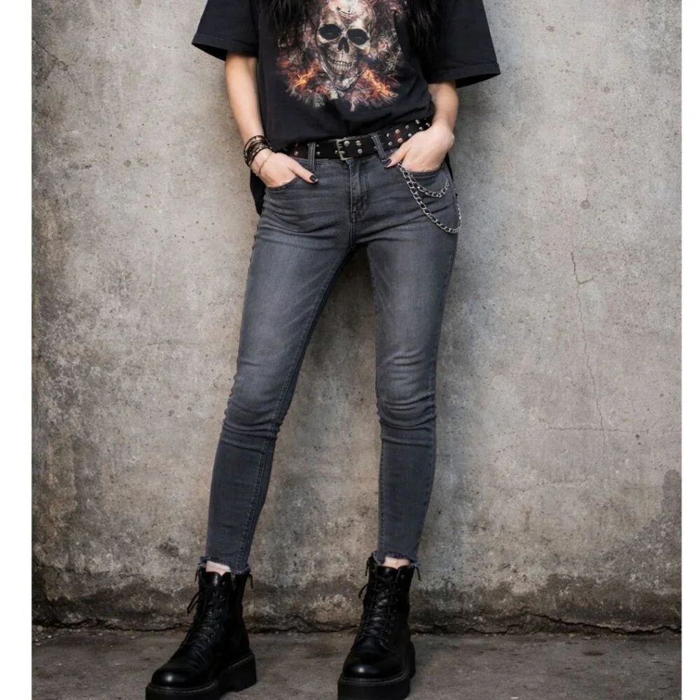 KanCan Signature Mid Rise Skinny Jeans Womens 13 30 Grunge‎ Punk Stretch Gray
